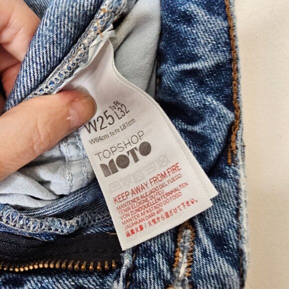 Topshop Medium Blue Wash Moto Mom Jeans 5-Pocket Distressed Straight Leg 25 - Picture 5 of 6
